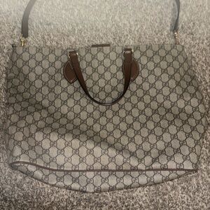 Gucci Brown Shoulder Bag with Monogram and Leather Trim